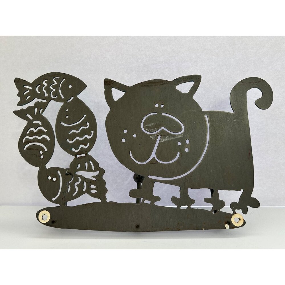 Kitty Cat & Fish Metal Wall Hook Decor Key Pet Leash Towel Hat Holder Whimsical - Picture 6 of 6
